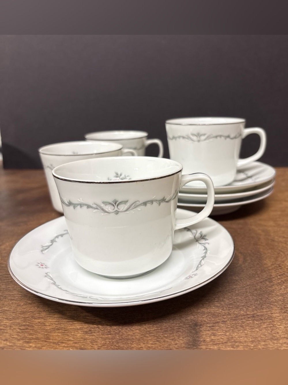 Signature Collection White Porcelain Tea Cup and Saucer Set with Silver Accent